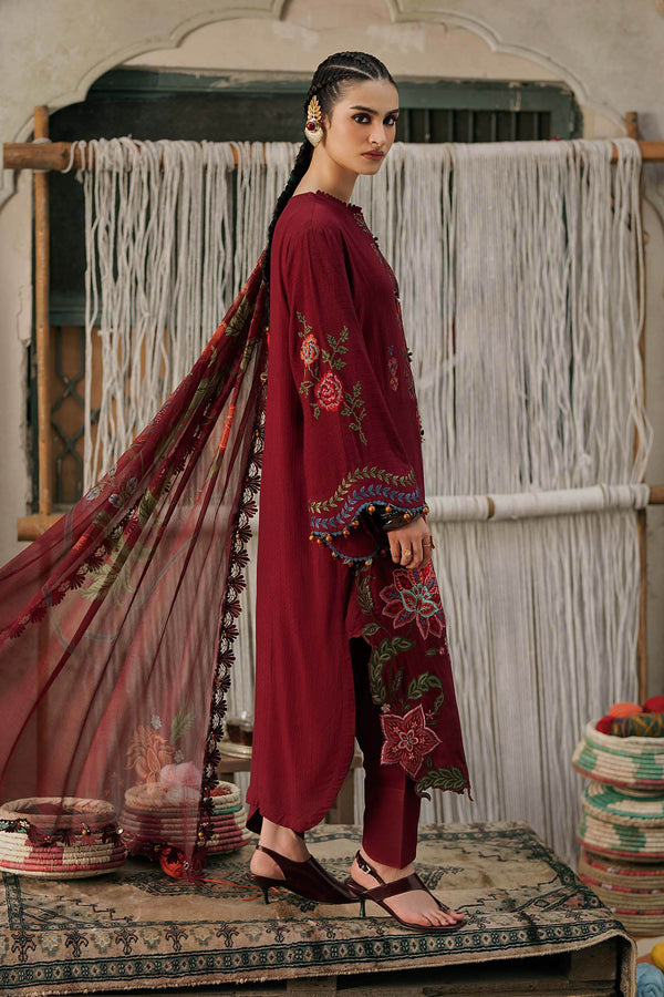 3 Piece Unstitched Embroidered Dobby Linen Suit