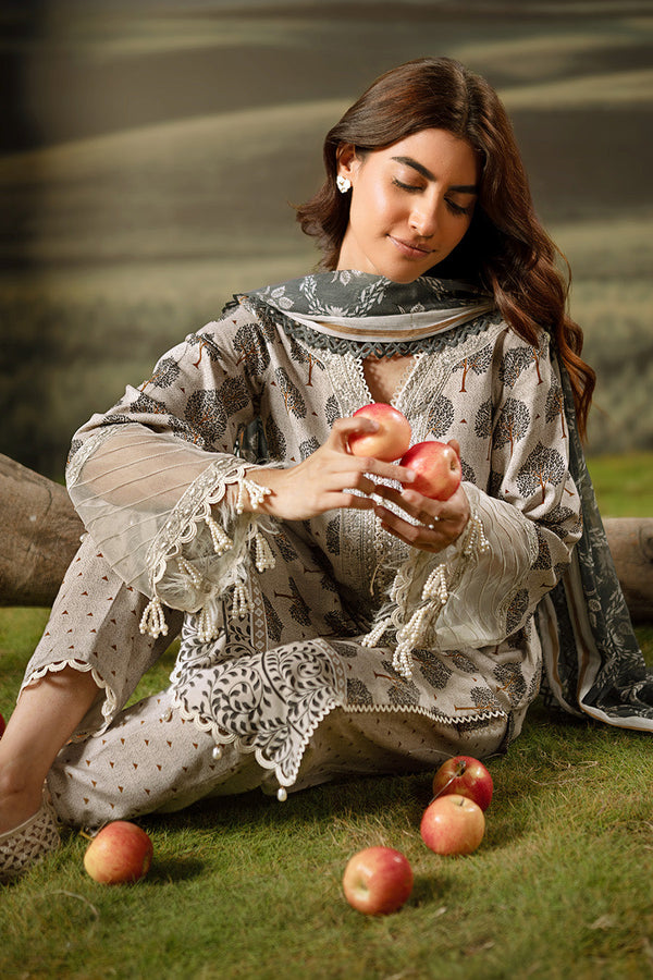 3 Pc Unstitched Embroidered Arabic Lawn Suit | MB-PFUS25-03A