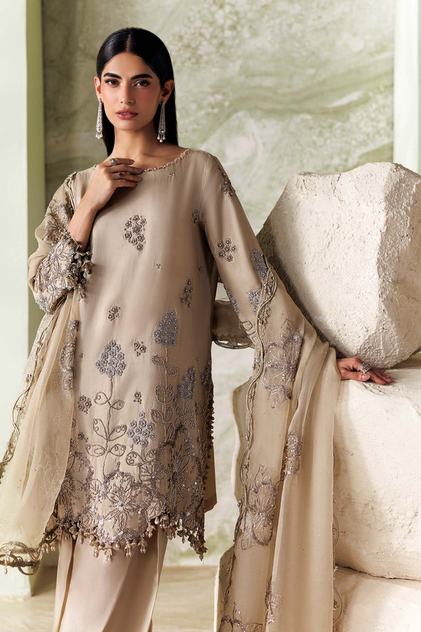 3 Piece Unstitched Embroidered Tusser Silk Suit