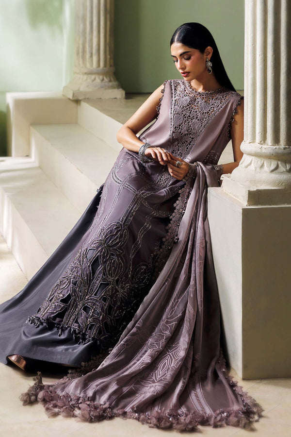 3 Piece Unstitched Embroidered Bell Raw Silk Suit
