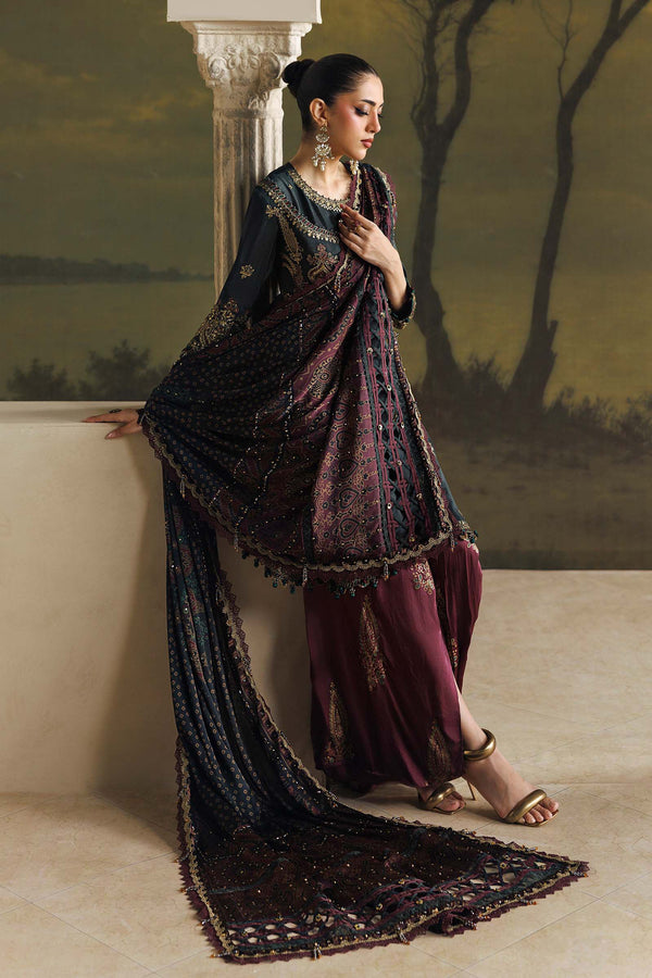 3 Piece Unstitched Embroidered Tusser Silk Suit