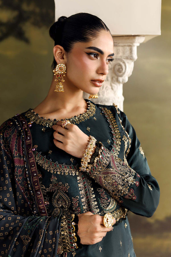 3 Piece Unstitched Embroidered Tusser Silk Suit