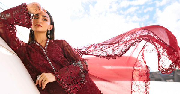 3 Piece Unstitched Embroidered Net Suit