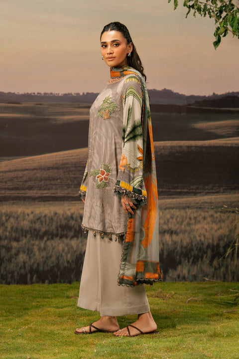 3 Pc Unstitched Embroidered Arabic Lawn Suit | MB-PFUS25-06B