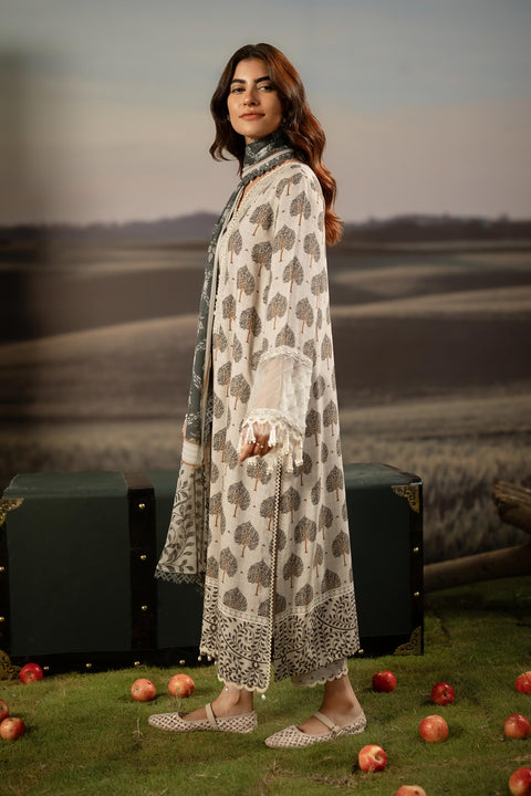 3 Pc Unstitched Embroidered Arabic Lawn Suit | MB-PFUS25-03A