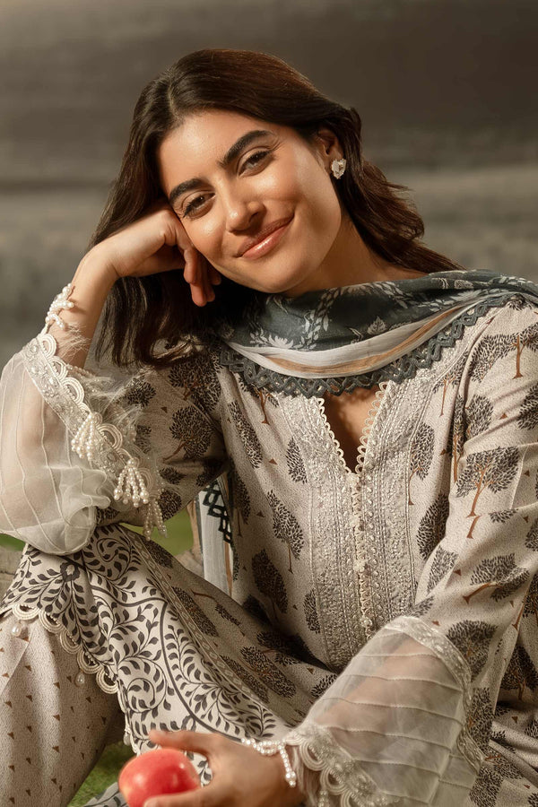 3 Pc Unstitched Embroidered Arabic Lawn Suit | MB-PFUS25-03A