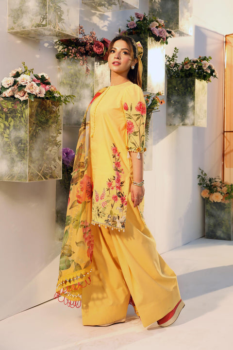 3 Pc Unstitched Printed Lawn Suit | MB-CUS25-701A