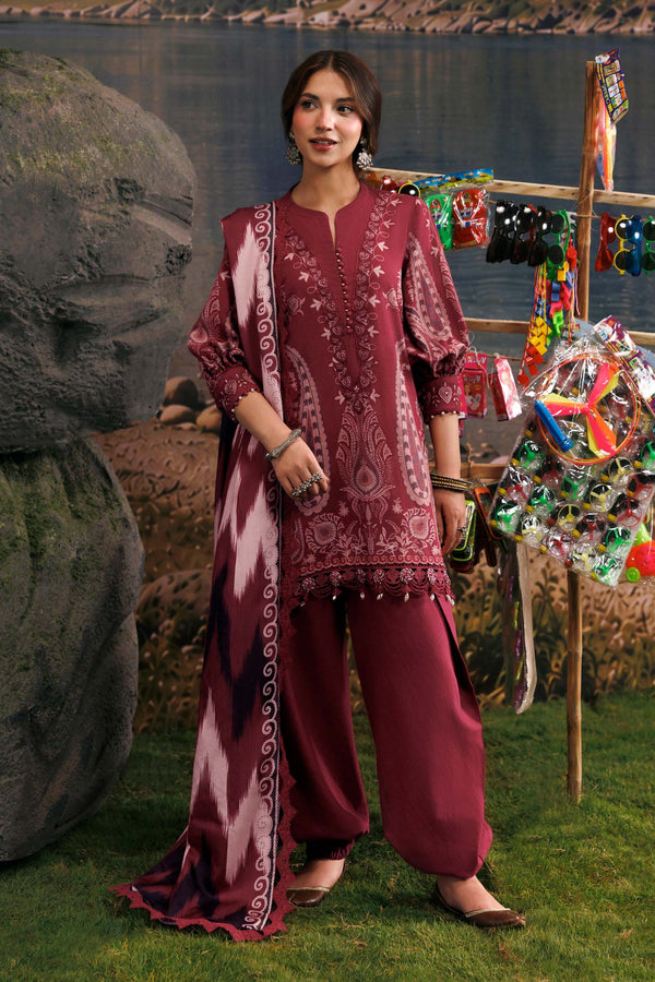 3 Pc Unstitched Embroidered Slub Khaddar Suit