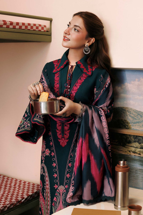 3 Pc Unstitched Embroidered Slub Khaddar Suit