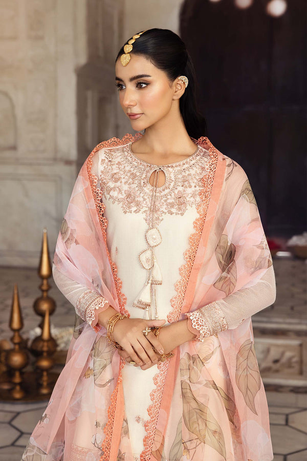 3 Pc Unstitched Embroidered Silk Cotton Net Suit