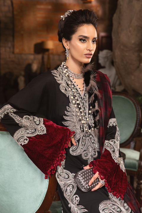 Unstitched Linen DL-1004-Black and Maroon